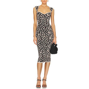 Lovers And Friends 'Seanna' Black Ponte  Leopard Midi Dress Size S